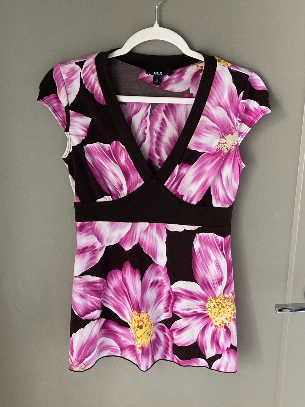 BCX Black Top with Pink Floral Print